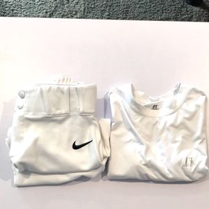 White baseball knickers/ white  Russell compression shirt